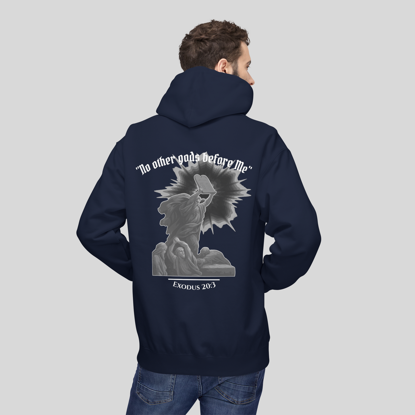 Moses Ten Commandments - Men's Hoodie (Dark Edition) Navy